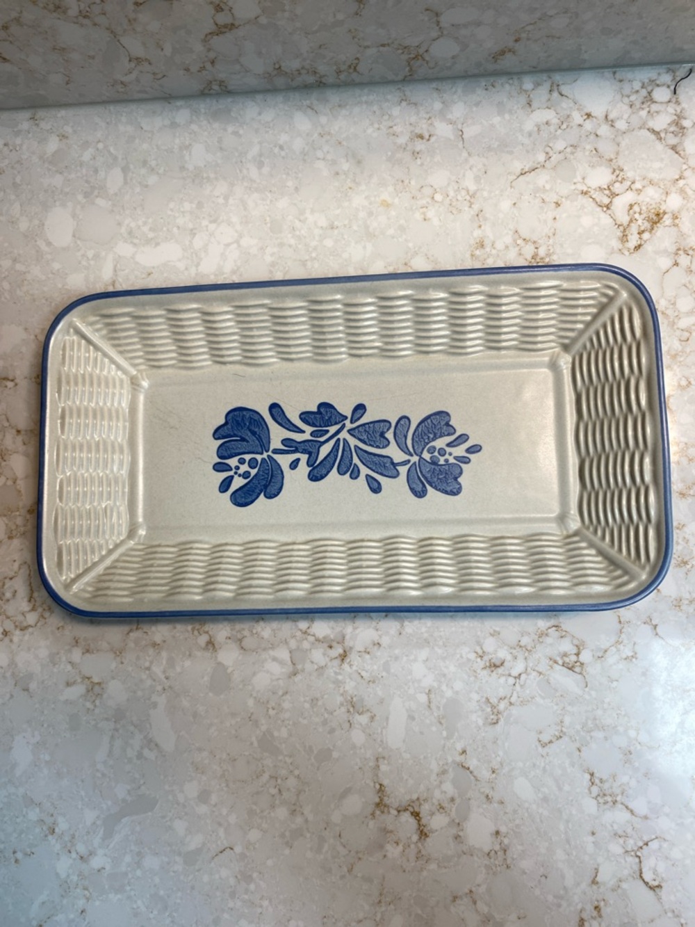 Pfaltzgraff Cream and Blue Rectangular Ceramic Serving Dish